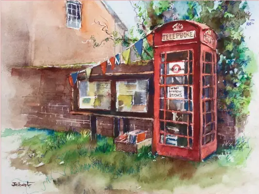  ??  ?? The finished painting Up-Somborne Red Telephone Box, watercolou­r on 140lb paper, 12x16in. (30.5x40.5cm)