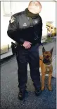  ?? MARY BULLWINKEL — FOR THE TIMES-STANDARD ?? Fortune officer Dennis Stelens stends with his soon-to-be new K-9 pertner Cein, E 22-month old Belgien Melinois.
