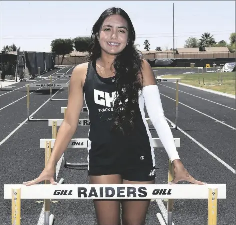  ?? PHOTO By raNdy HOEFT/YUMA SUN ?? Buy this photo at yumaSun.com
CIBOLA HURDLER JANELLE SANCHEZ is the 2022 Yuma Sun/Yuma Rotary Girls Track Athlete of the Year.