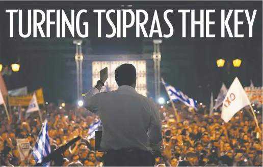  ?? Yanisbehra­kis/afp/gett yimages ?? Greek Prime Minister Alexis Tsipras, addressing an anti-austerity rally in Athens on Friday, urged voters to ignore European scaremonge­ring and vote No in the July 5 referendum as polls showed support swinging behind the Yes side.