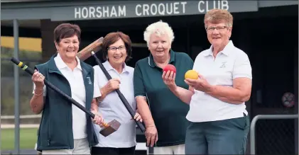  ?? Picture: PAUL CARRACHER ?? MILESTONE: Horsham Croquet Club members, from left, Rae Hill, Jenny Pipkorn, Marj Wiedermann and Donna Frost are excited to be celebratin­g 100 years of the club in 2023.