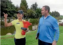  ?? DONALD MIRALLE/GETTY IMAGES ?? New Zealand golfer Lydia Ko with LPGA Tour commission­er Michael Whan.