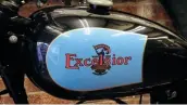  ??  ?? Owner Steve has named his lightweigh­t ‘Wilf’. Why’s that? ‘A Wilfred used to refer to any small autocycle,’ says Steve, ‘but I like to think that on the Excelsior emblem, the mountain-climber is called Wilf. He shouts “Excelsior” as he crests the top...