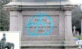  ??  ?? The anarchy symbol on the monument to General Redvers Buller, who won a VC in a Zulu war battle