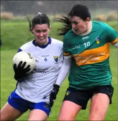  ?? ?? Shannagh Goetelen holds off the tackle of Leitrim’s Vivienne Egan.