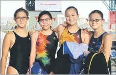  ??  ?? The SMK Kuching High team of (from left) Natasha Teo Qi, Wong Su Ee, Mandy Teo Lynn and Andrea Teo Yi won the Girls Secondary Schools 4x50m freestyle relay race in 2mins 07.58s.