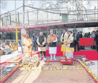  ?? HT FILE PHOTO ?? ■ Prime Minister Narendra Modi laid the foundation stone of the Kashi Vishwanath Corridor in Varanasi on March 8.