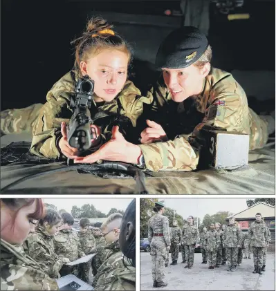  ?? PICTURES: TONY JOHNSON ?? ‘SUPERCAMP’: Clockwise from top, Sgt Claire Norton of the Queen’s Own Yeomanry with Courtney Tompkins from John Smeaton High School, Leeds; pupils from John Smeaton on drill; students from Clifton School, Rotherham during a problem-solving exercise.