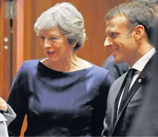  ??  ?? Theresa May and French President Emmanuel Macron in Brussels last month