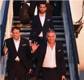  ?? — AFP ?? Iran, coached by Carlos Queiroz ( forground, right), arrived in Moscow on Tuesday, the first team to land in Russia for the World Cup.