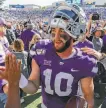  ?? Travis Heying / Wichita Eagle ?? Kansas State quarterbac­k Skyler Thompson celebrates.