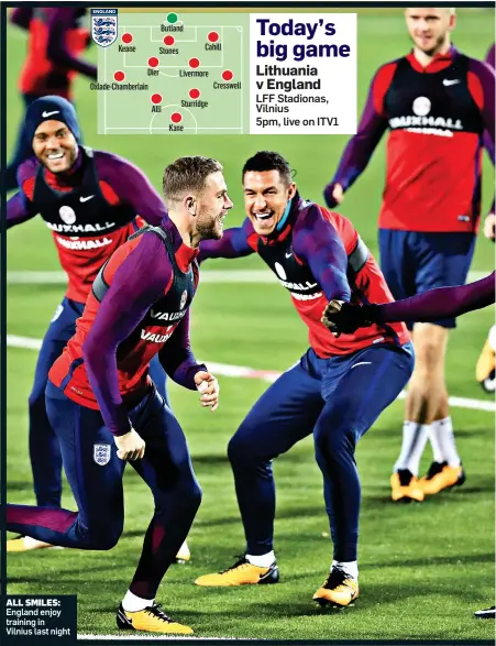  ??  ?? England enjoy training in Vilnius last night