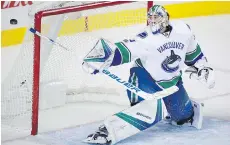  ?? JEFF McINTOSH/THE CANADIAN PRESS ?? Canucks goaltender Jacob Markstrom was part of the return in the 2014 Roberto Luongo deal.