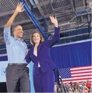  ?? SUSAN WALSH/ASSOCIATED PRESS ?? President Barack Obama and Democratic Senate candidate Catherine Cortez Masto wave in Nevada on Sunday as Obama tries to boost Democratic campaigns.