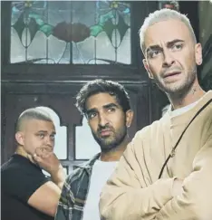  ??  ?? 0 Joe Gilgun as Vinnie, right, with Aaron Heffernan as Ash, left, and Parth Thakerar as JJ in the new series of Brassic