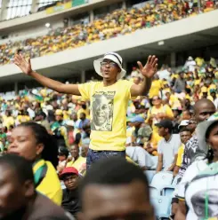  ?? African News Agency (ANA) REUTERS ?? Supporters sing during the launch of the ANC’s election manifesto in Durban.