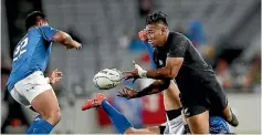  ??  ?? The Hurricanes are hopeful Ngani Laumape, top, Jordie Barrett, centre, and Julian Savea, above, can play against the British and Irish Lions on Tuesday.