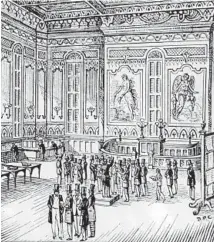  ?? CHICAGO TRIBUNE ARCHIVE ?? A woodcut reproducti­on shows the Chicago Board of Trade trading floor in the Chamber of Commerce Building in 1864.