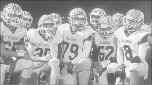  ?? JANICE STEINHAGEN/COURANT COMMUNITY ?? The new uniforms for the Killingly High School football team, pictured in 2016, have been put on hold as town officials reconsider a school board decision to change the team name from Redmen to Red Hawks.