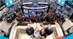  ?? Reuters ?? Actor Patrick Stewart, nine-year-old Vivienne Harr, Cheryl Fiandaca of the Boston Police Department and NYSE executive vice-president and head of global listings Scott Cutler pose before ringing the opening bell at the New York Stock Exchange in New York. —