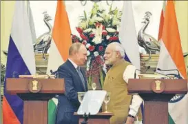  ?? SONU MEHTA/HT ?? ▪ Prime Minister Narendra Modi and Russian President Vladimir Putin, in New Delhi on Friday.