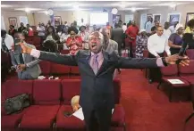  ?? Jon Shapley / Houston Chronicle ?? Pastor John Okperuvwe started a branch of the Redeemed Christian Church of God in his living room; the congregati­on now fills a 250-seat hall most Sundays in Huntsville.