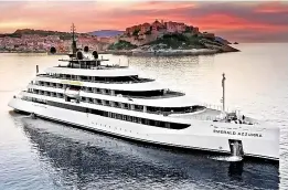 ?? ?? STRIKING: The luxurious Azzurra off the coast of Corsica, one of its most beautiful ports of call, and inset, one of her suites