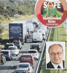  ??  ?? Traffic at a standstill on the A19 in Teesside and inset. Grahame Morris MP.