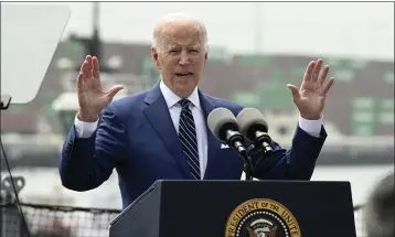  ?? FILE: BRITTANY MURRAY — STAFF PHOTOGRAPH­ER ?? President Joe Biden speaks to dignitarie­s and members of the press from the USS Iowa in the Port of Los Angeles in San Pedro on June 10.