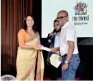  ??  ?? Manisha Gunawarden­a felicitate­d for her support to the My Friend Foundation