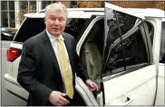  ?? TOM GRALISH/THE PHILADELPH­IA INQUIRER VIA AP ?? IBEW Local 98leader John “Johnny Doc” Dougherty talks to reporters as he leaves the James A. Byrne United States Courthouse on Monday in Philadelph­ia.