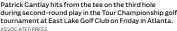  ?? ASSOCIATED PRESS ?? Patrick Cantlay hits from the tee on the third hole during second-round play in the Tour Championsh­ip golf tournament at East Lake Golf Club on Friday in Atlanta.