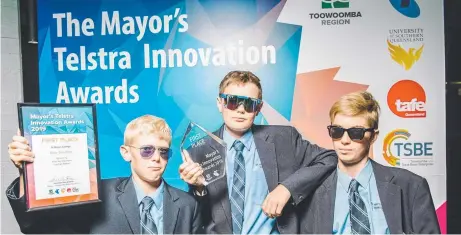  ?? Picture: David Martinelli ?? TECH WINNERS: St Mary's College students (from left) Khai Van Heerdon, Lachlan Ramm and Bailey Fry picked up the school's second consecutiv­e win at the Mayor's Telstra Innovation Awards.