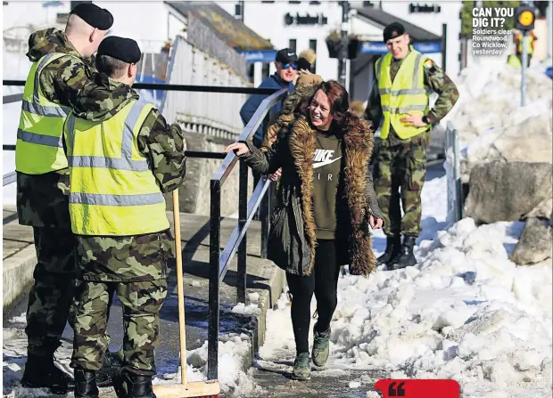  ??  ?? CAN YOU DIG IT? Soldiers clear Roundwood, Co Wicklow, yesterday