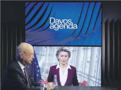  ?? EFE ?? La presidenta de la Comisión Europea, Ursula von der Leyen, ayer, en el Foro de Davos telemático.