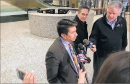  ?? MIKE NOLAN/DAILY SOUTHTOWN ?? Jose Zamora, center, an attorney for Jakharr Williams, speaks to reporters after a judge ordered Williams held without bail following a court hearing Friday.