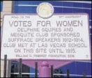  ?? K.M. Cannon Review-Journal ?? Historical markers like this one downtown are being installed nationwide to acknowledg­e places and women who were integral to women’s suffrage.
