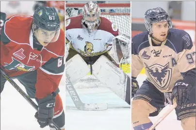  ?? FILE PHOTOS ?? Some of the players who have gone fourth overall in recent Quebec Major Junior Hockey League drafts are, from left, Xavier Parent, Evan Fitzpatric­k and Jeremy Roy.