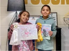  ?? (Contribute­d) ?? From left to right, Yocum Primary Kindergart­ener Marcely Mendoza-Salmeron won fourth-place in the UCAPS coloring contest, and first-grader Maya Mosley won third-place.