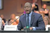  ?? SUSAN STOCKER/SUN SENTINEL ?? Andrew Gillum, Florida Forward Chair, speaks before the U.S. House Subcommitt­ee on Elections hearing on Voting Rights and Election Administra­tion in Florida held at the Broward County Government Center in Fort Lauderdale.