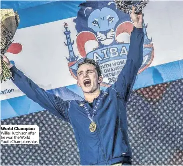  ??  ?? World Champion Willie Hutchison after he won the World Youth Championsh­ips