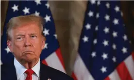  ?? Photograph: Joe Raedle/Getty Images ?? Donald Trump attends a joint press conference with the speaker of the House, Mike Johnson, at Mar-a-Lago in Palm Beach, Florida, on Friday.