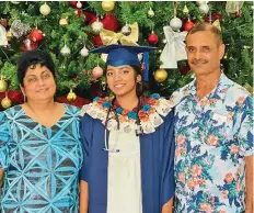  ?? ?? Aaliyath Aamira Rahiman, is flanked by her dad Hafiz Rahiman, and mum Zenat Nisha in Suva.