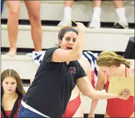  ?? Matthew Brown / Hearst Connecticu­t Media ?? Greenwich coach Lorrie Hokayem shouts encouragem­ent to swimmers competing in an FCIAC dual meet against New Canaan in October.