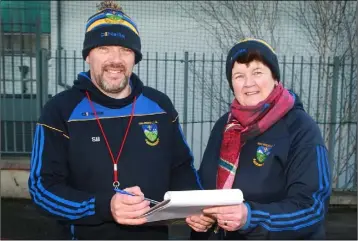  ??  ?? Seamus Byrne (Games Promotion Officer) and Catherine Breen (Tara Rocks club Secretary) at the Peil For All event in Gorey Central School.