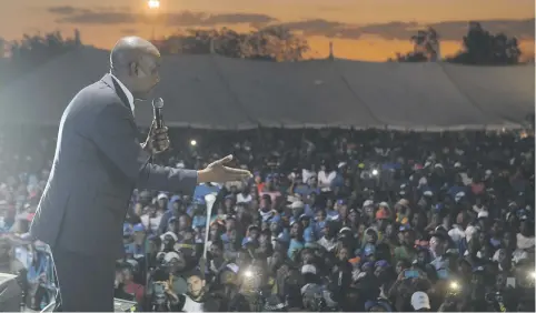  ?? Picture: AFP ?? HISTORIC POLL LOOMS. Dumelang Saleshando, vice-president of Botswana’s Umbrella for Democratic Change, addresses supporters during a campaign rally in Gaborone on Saturday, ahead of the general elections tomorrow.