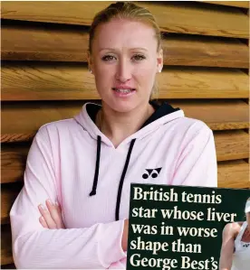  ?? ?? Tennis ace Elena Baltacha. Inset right: Revealing her condition in the MoS in 2011 FIGHTER:
