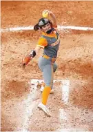  ?? TENNESSEE ATHLETICS PHOTO ?? Erin Edmoundson, pictured, had to shoulder the load for Tennessee’s softball team on Sunday afternoon after Ashley Rogers was unable to pitch, but the Lady Vols had their season end with 8-3 and 3-1 losses to Oregon State in the Knoxville Regional.