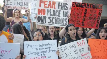  ?? FOTOS: AFP ?? Hunderte Menschen gingen am Samstag in Fort Lauderdale auf die Straße. Sie demonstrie­rten für striktere Gesetze.