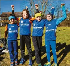  ?? Foto: J. Kohler ?? Überschwän­glich freuten sich die U12-Läufer der SpVgg Auerbach/Streitheim über den Mannschaft­ssieg bei den schwäbisch­en Crossmeist­erschaften: (von links) Valentin Köhler, Sebastian Kugelbrey, Maximilian Tauber und Tim Baumann.